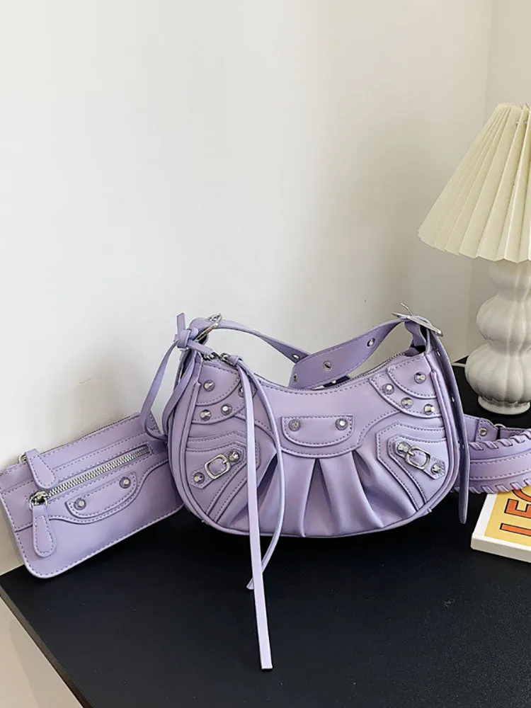 Women's Leather Studs Shoulder Bag